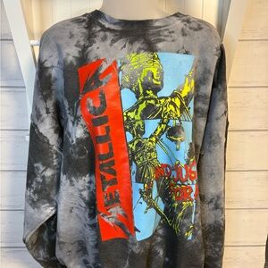 Metallica Graphic Tie-Dye Sweatshirt in Black & Gray with Bright Print
